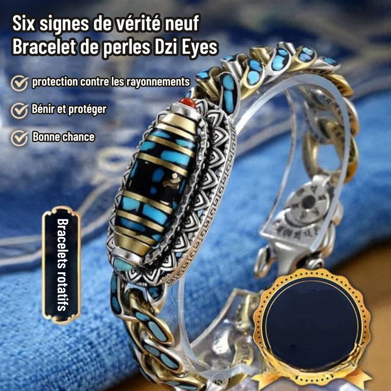 DziVana - Bracelet Dzi Avec Mantra à Six Caractères En Turquoise