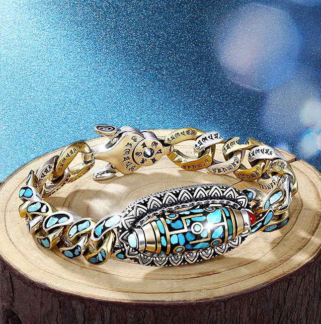 DziVana - Bracelet Dzi Avec Mantra à Six Caractères En Turquoise