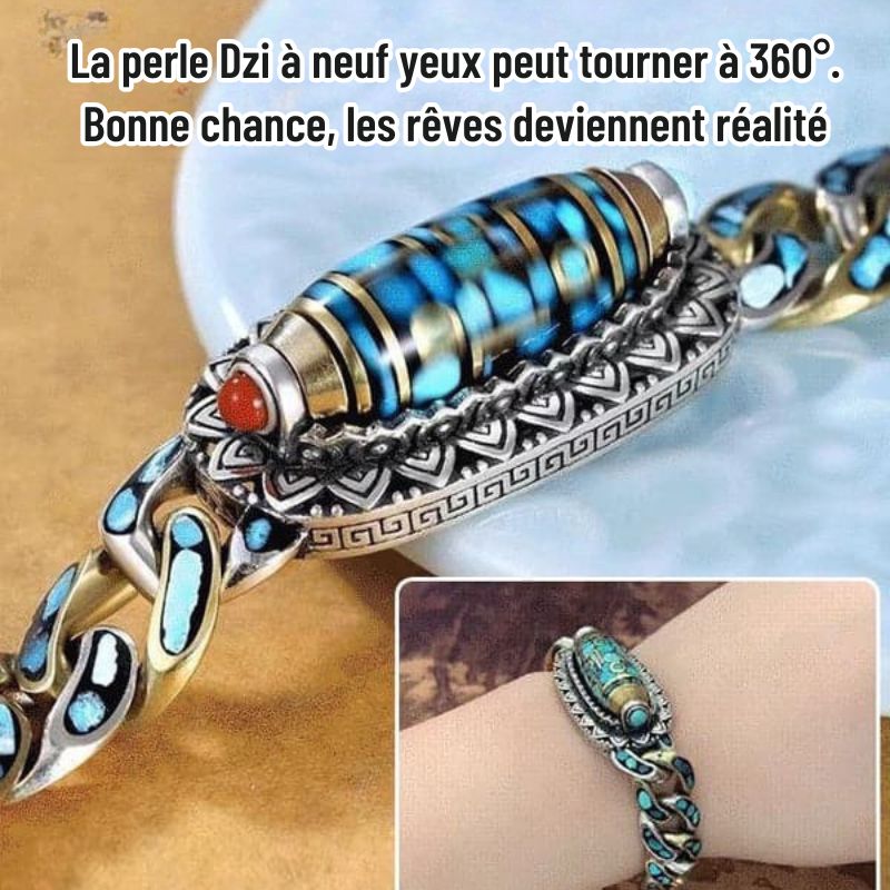 DziVana - Bracelet Dzi Avec Mantra à Six Caractères En Turquoise