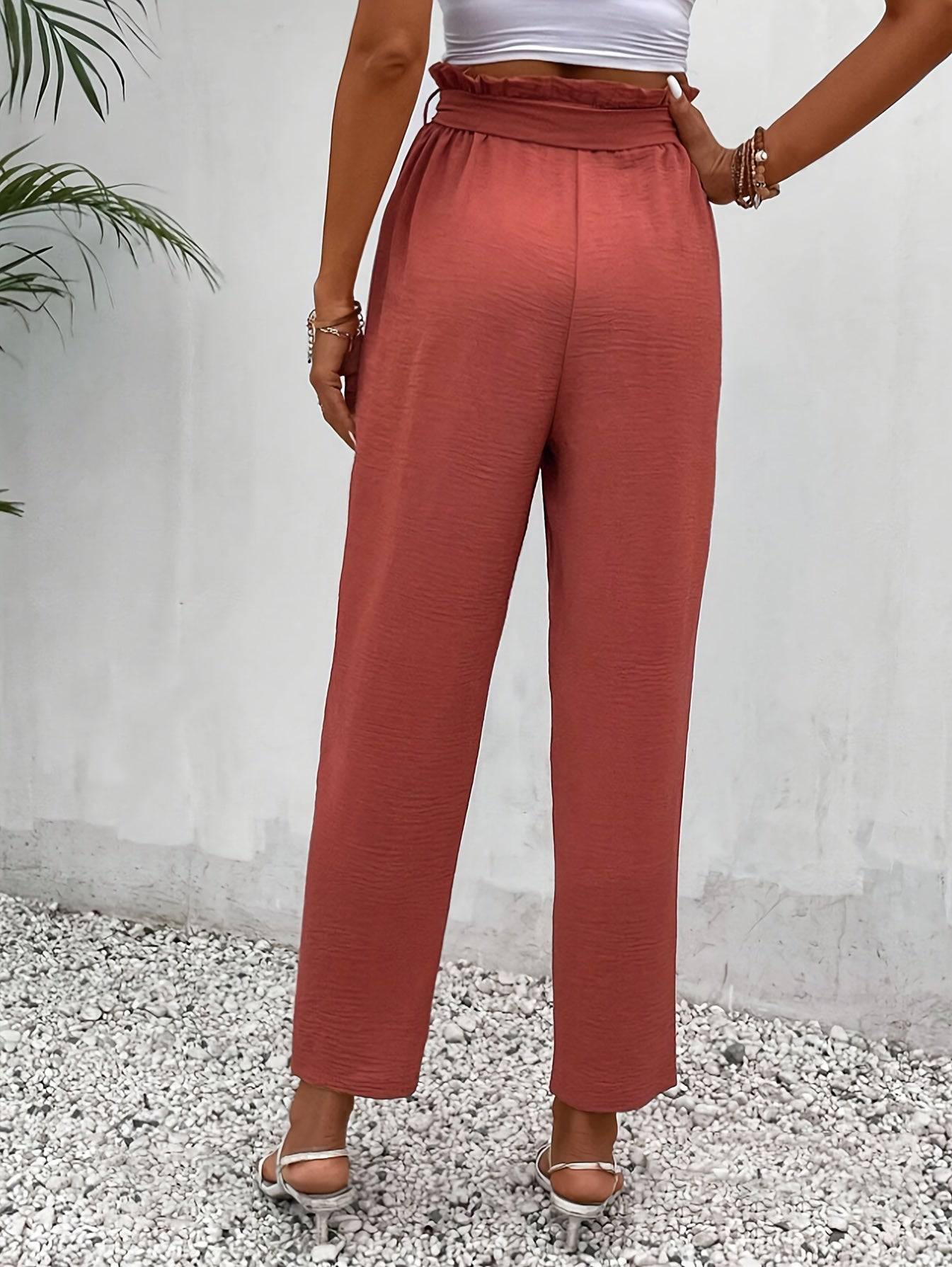 Claudia - Tapered leg effen dames broek met centuur