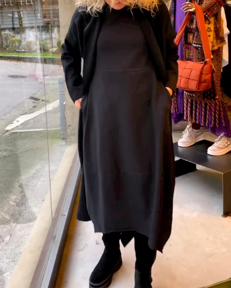 Cla - Robe Noire Midi Avec Poches